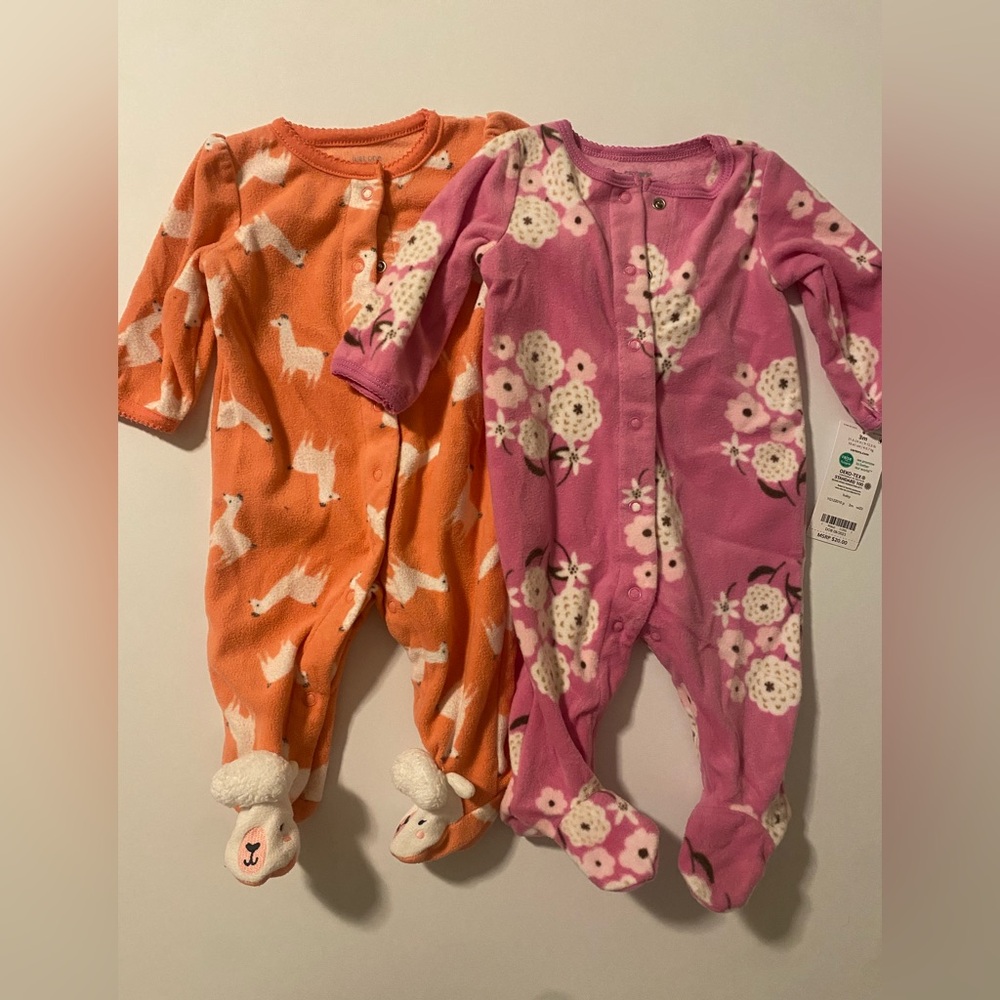 Coral & Pink Fleece Snap Sleepers Bundle Carters 3M